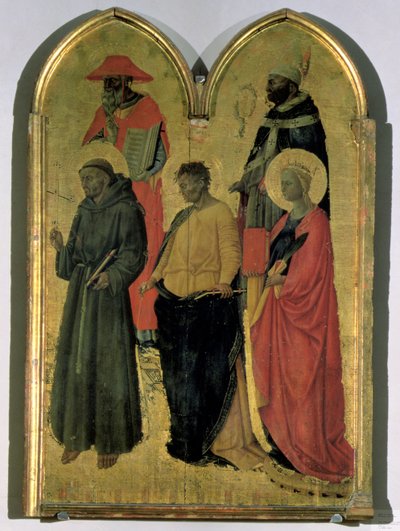 St. Franziskus, St. Hieronymus, St. Philippus, St. Katharina und ein Bischofsheiliger von Neri di Bicci